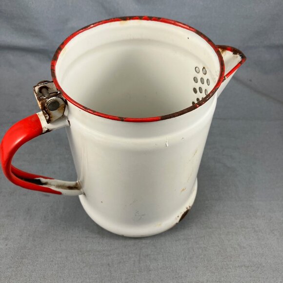 Antique Enamel Coffee Pot Metal Enamelware 6" (Missing Lid, Hole, Rust) Planter - Picture 9 of 9